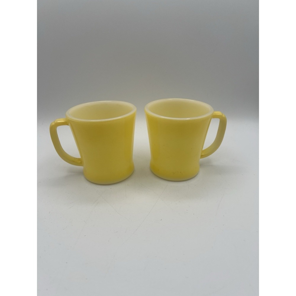 Vintage Anchor Hocking Fire-King D-handle Mugs‎ Milk Glass YELLOW set of 2